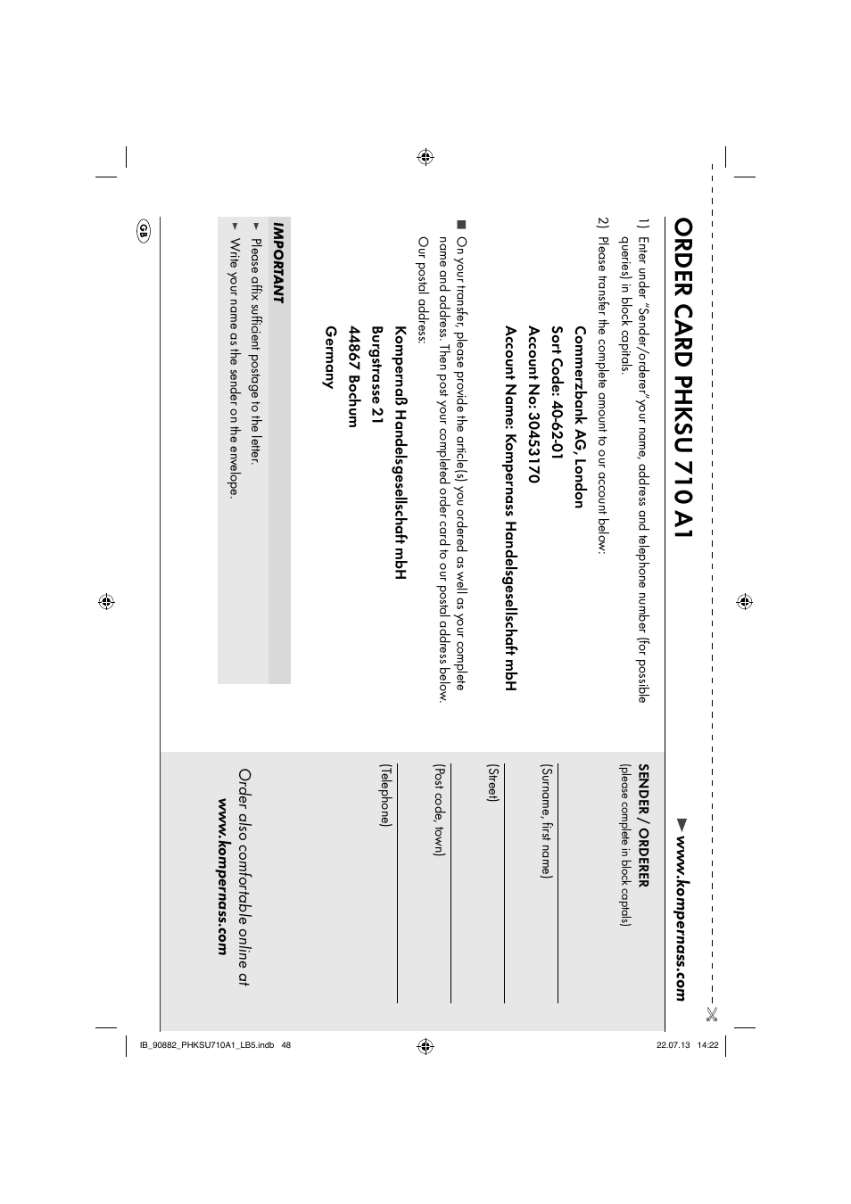 Order c ard phk su 710 a1 | Parkside PHKSU 710 A1 User Manual | Page 51 / 64