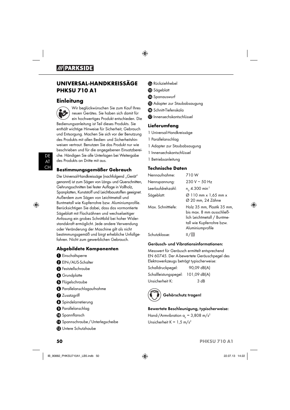 Universal-handkreissäge phksu 710 a1 einleitung | Parkside PHKSU 710 A1 User Manual | Page 53 / 64