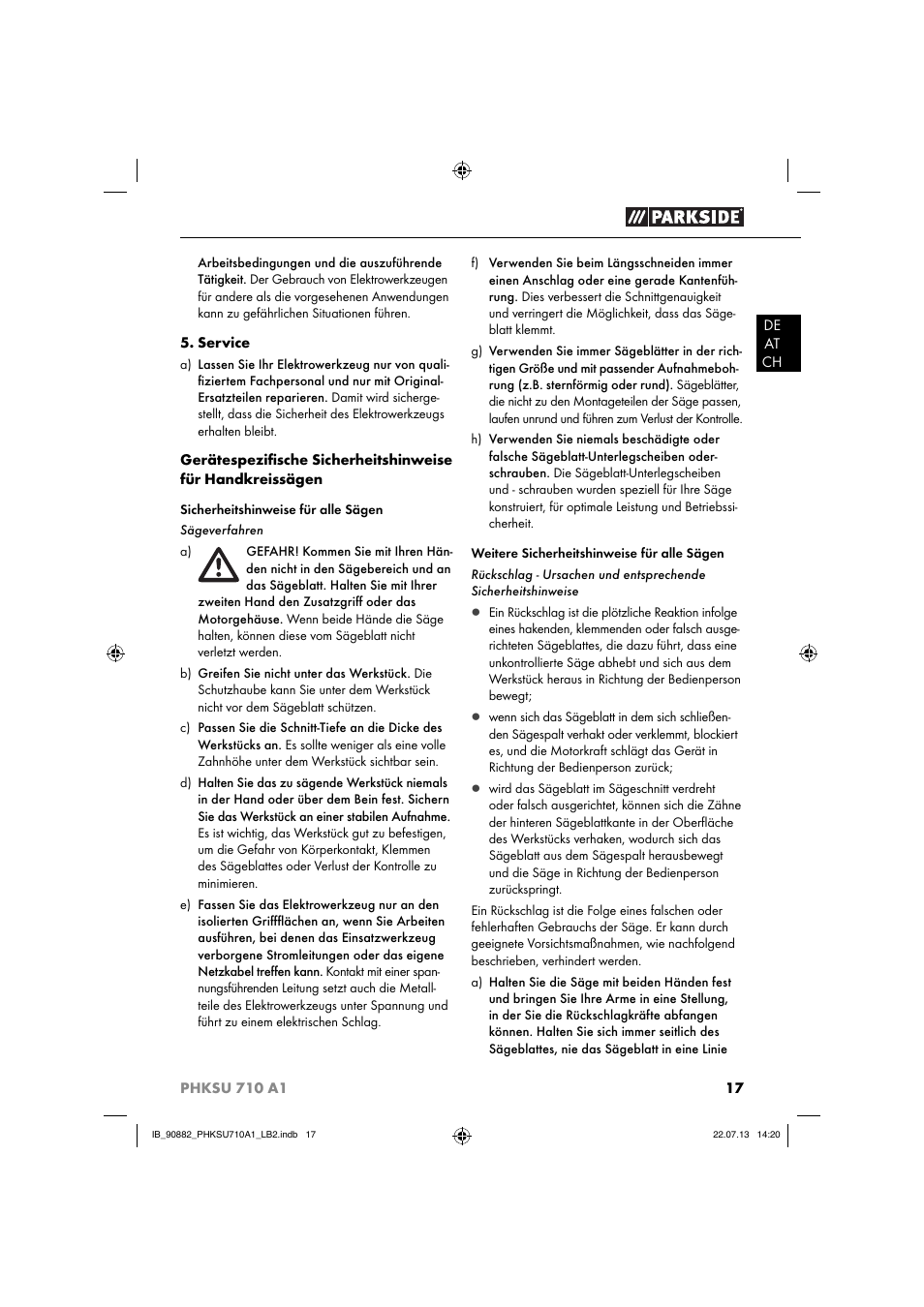 Parkside PHKSU 710 A1 User Manual | Page 20 / 40