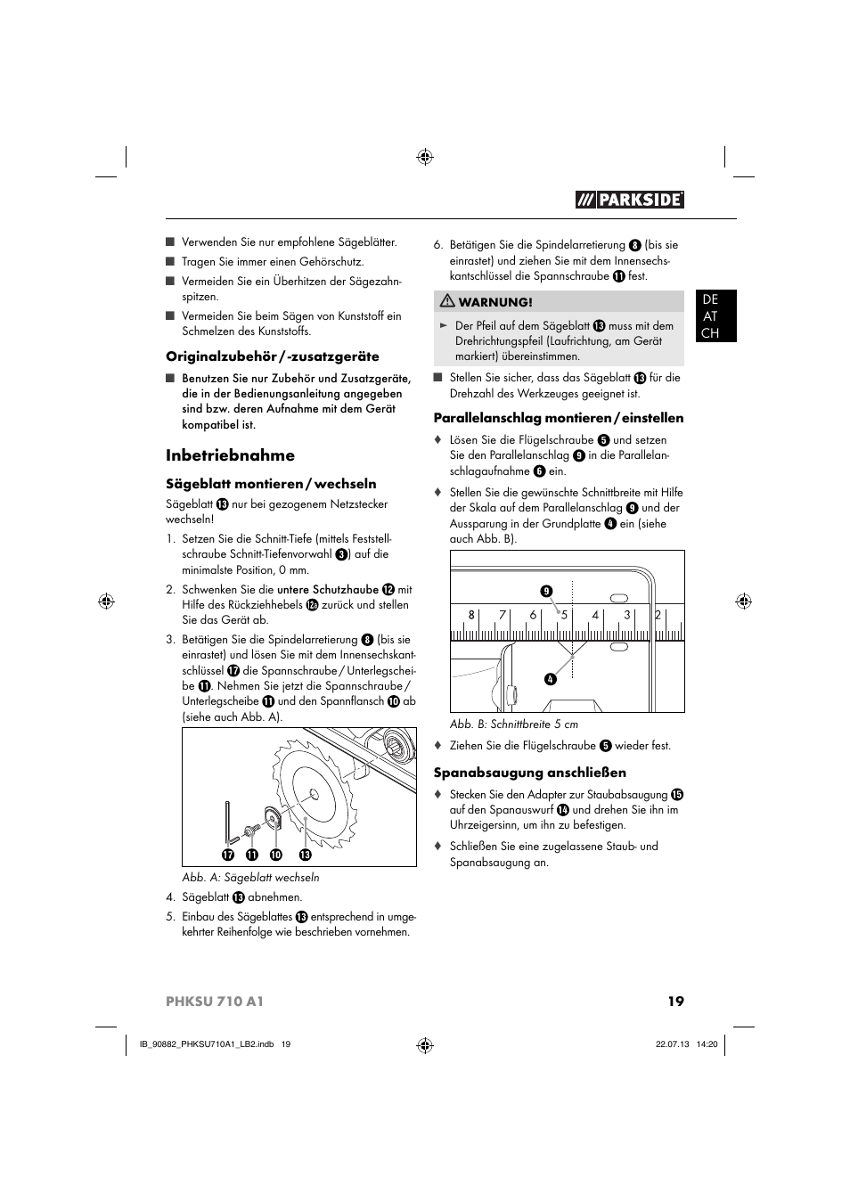 Inbetriebnahme | Parkside PHKSU 710 A1 User Manual | Page 22 / 40
