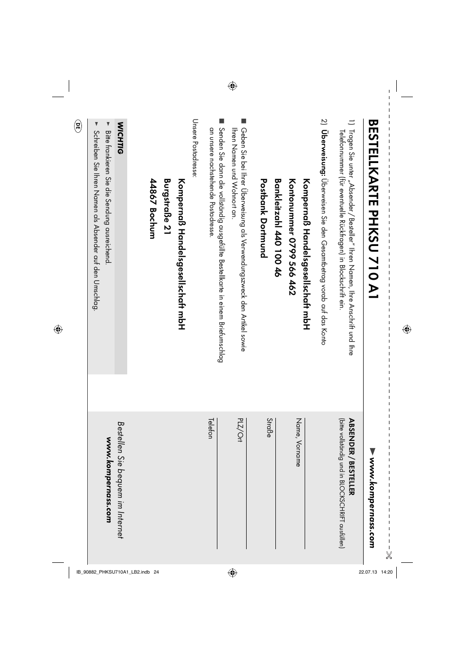 Bes tellkarte phk su 710 a1 | Parkside PHKSU 710 A1 User Manual | Page 27 / 40