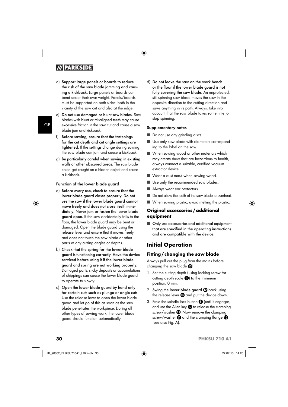 Initial operation | Parkside PHKSU 710 A1 User Manual | Page 33 / 40