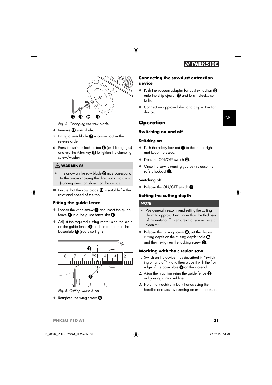 Operation | Parkside PHKSU 710 A1 User Manual | Page 34 / 40