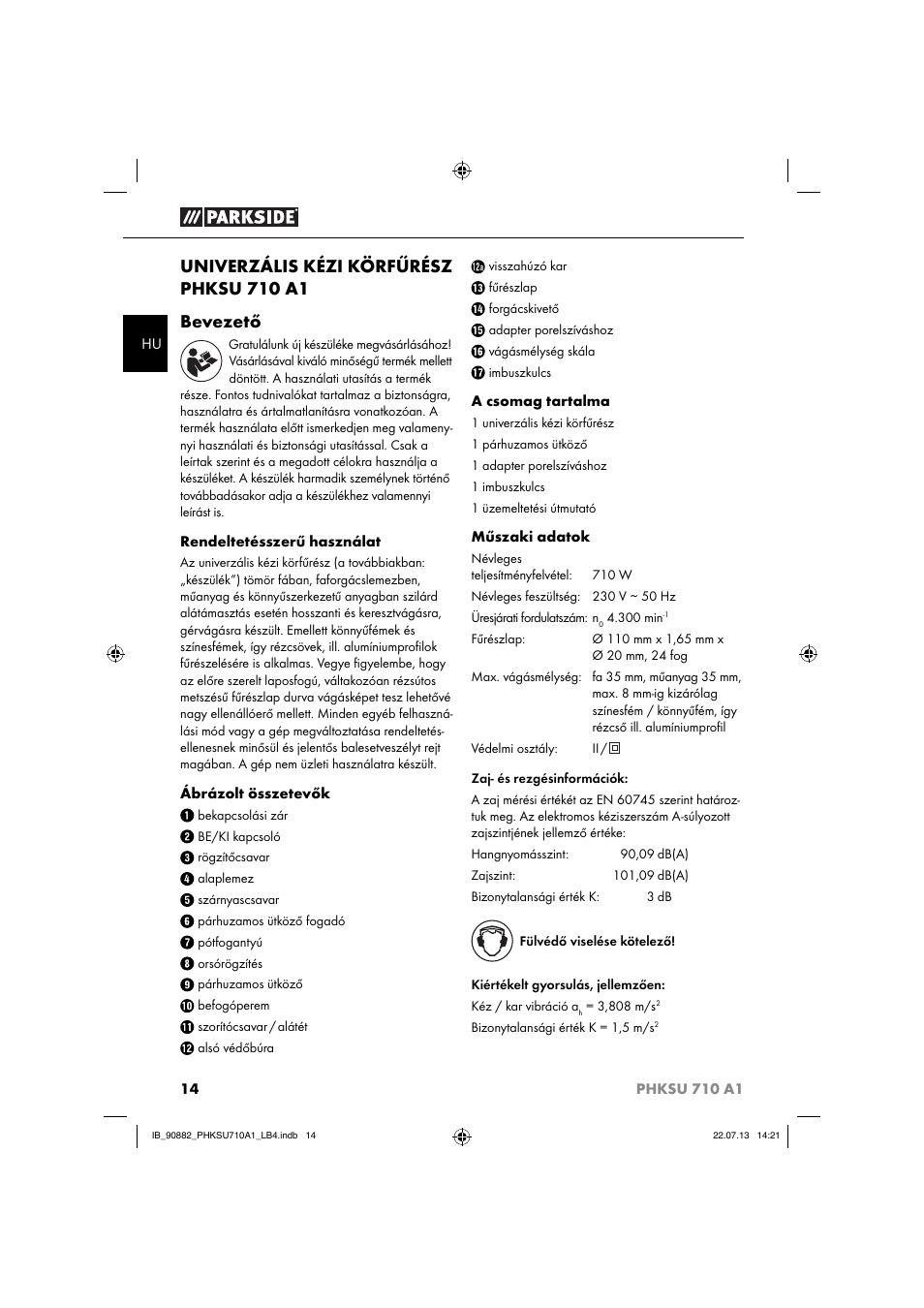 Univerzális kézi körfűrész phksu 710 a1 bevezető | Parkside PHKSU 710 A1 User Manual | Page 17 / 64