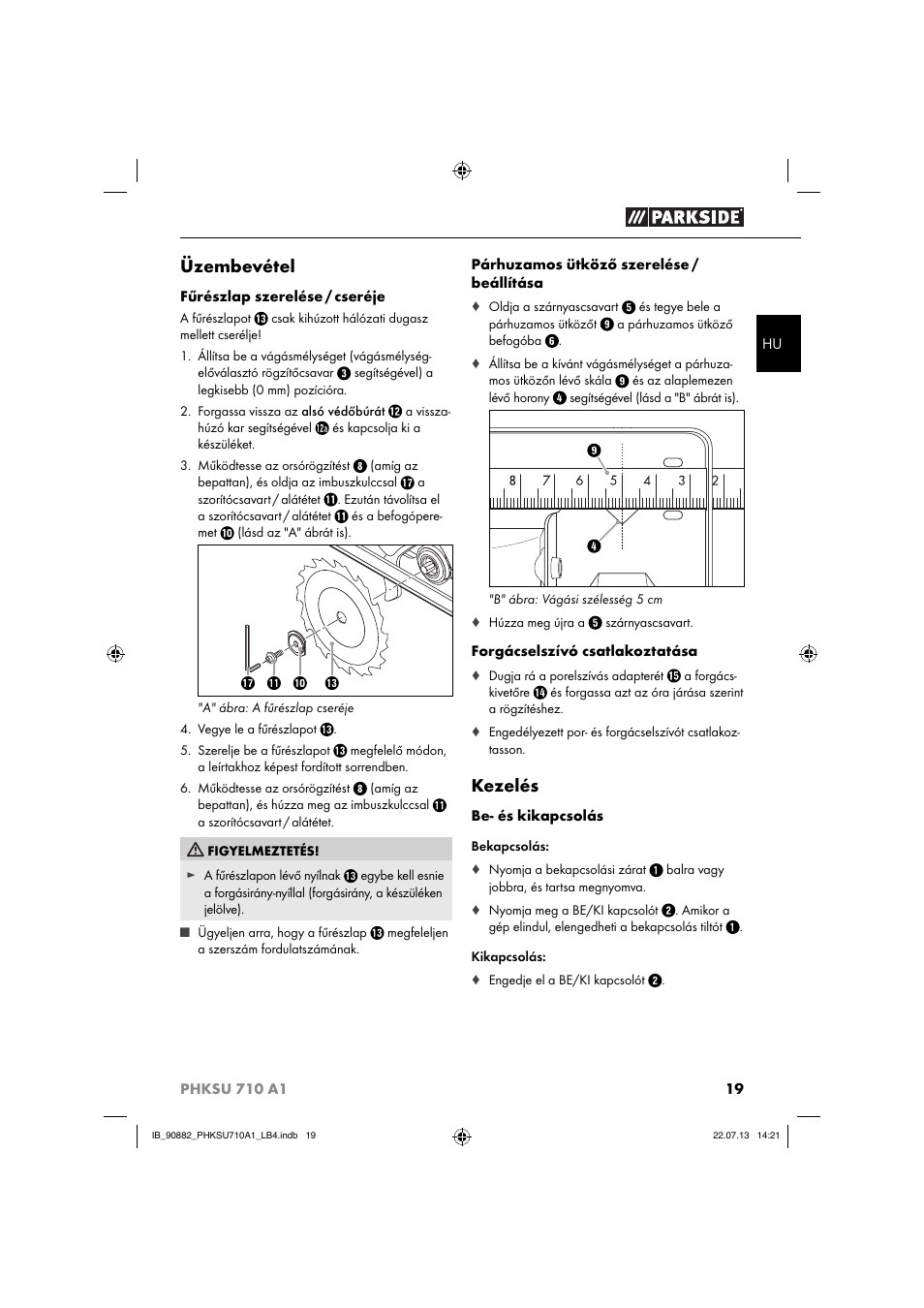 Üzembevétel, Kezelés | Parkside PHKSU 710 A1 User Manual | Page 22 / 64