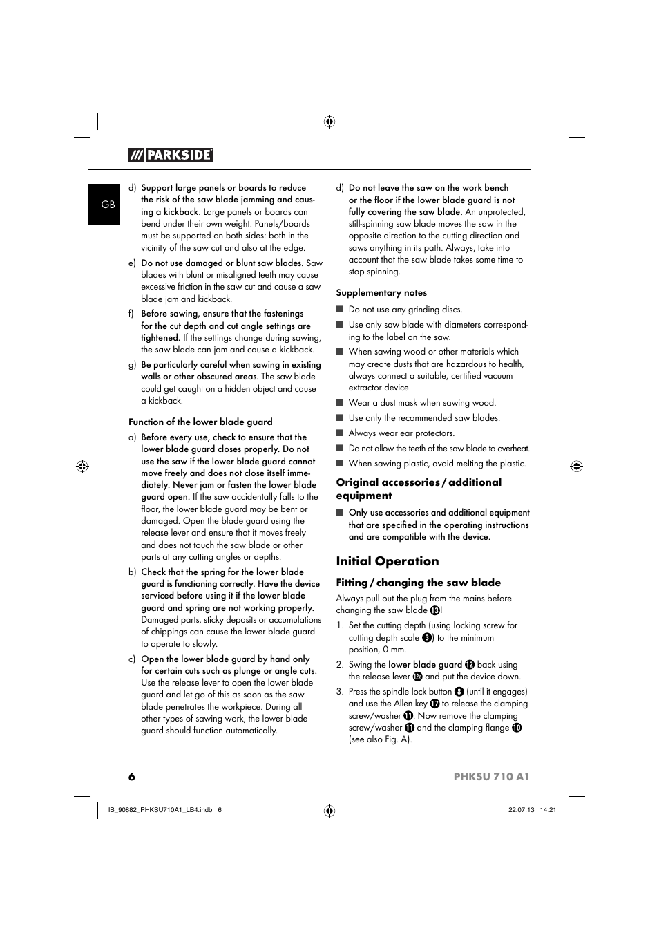 Initial operation | Parkside PHKSU 710 A1 User Manual | Page 9 / 64