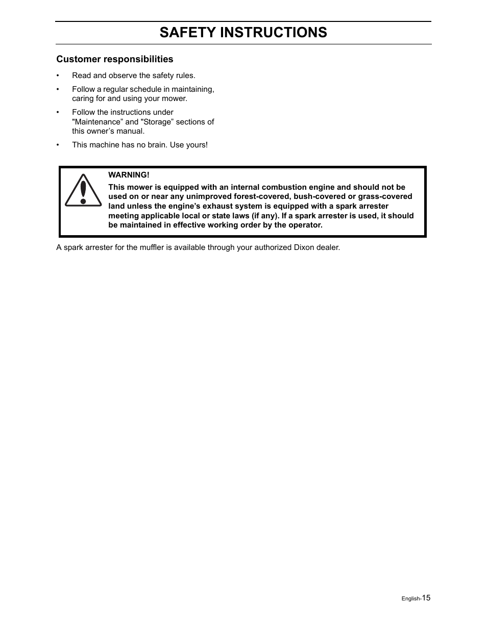 Safety instructions | Dixon RAM 50 / 968999552 User Manual | Page 17 / 88