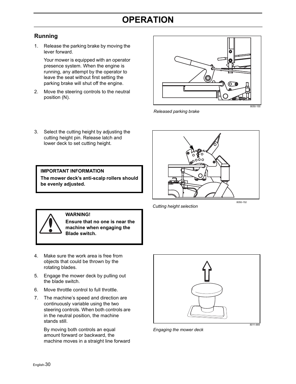 Operation, Running | Dixon RAM 50 / 968999552 User Manual | Page 32 / 88