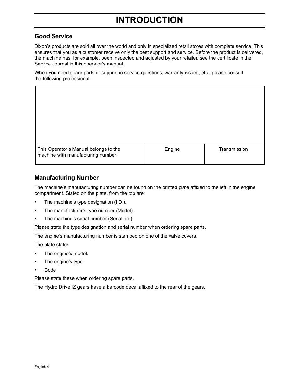 Introduction | Dixon RAM 50 / 968999552 User Manual | Page 6 / 88