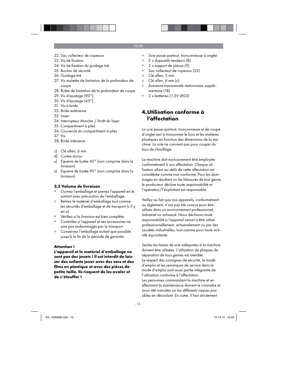Utilisation conforme à l’affectation | Parkside PKS 1700 B2 User Manual | Page 15 / 58