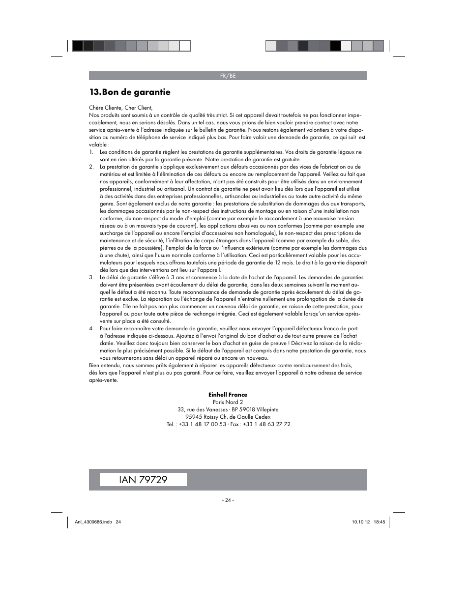 Bon de garantie | Parkside PKS 1700 B2 User Manual | Page 24 / 58