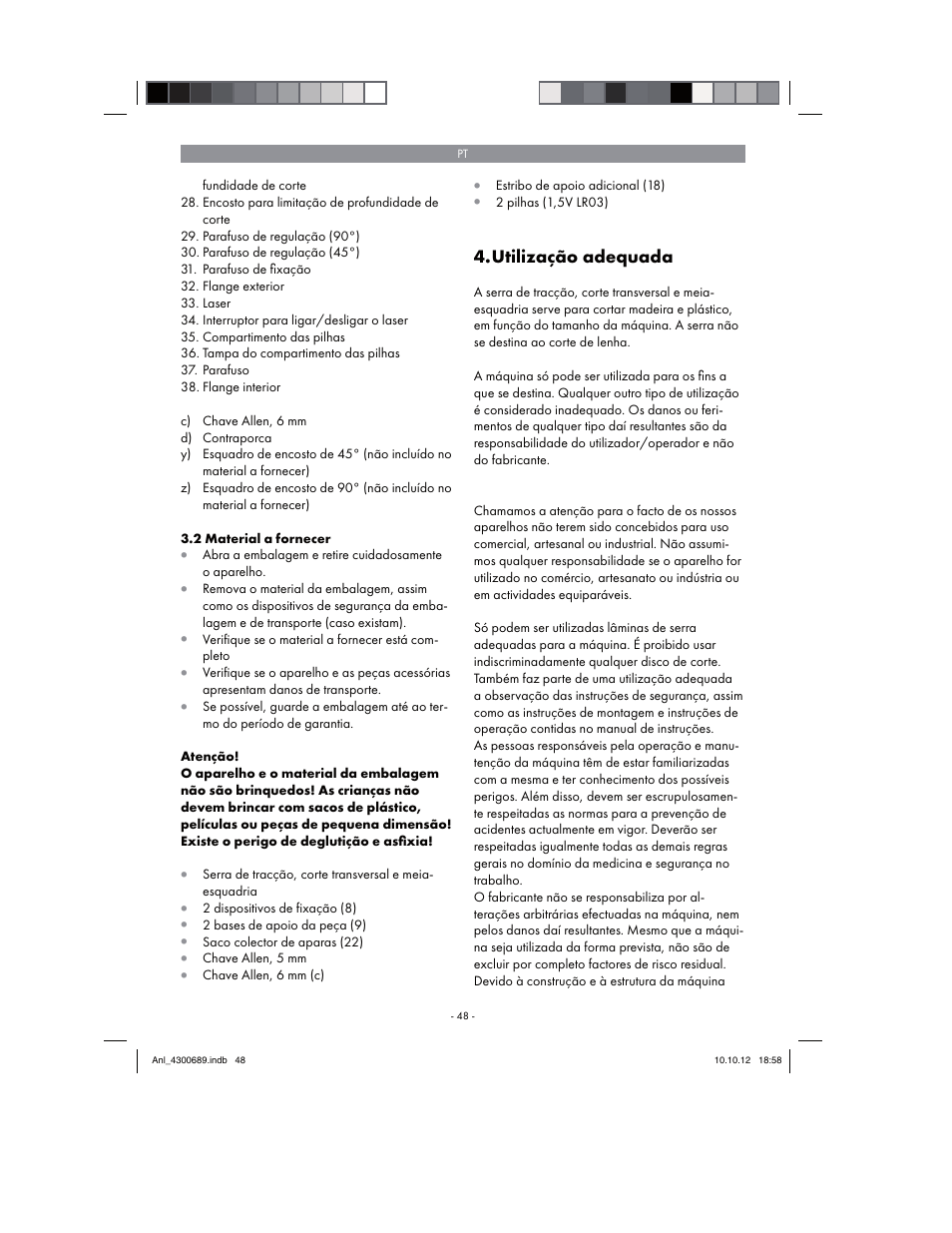 Utilização adequada | Parkside PKS 1700 B2 User Manual | Page 48 / 90
