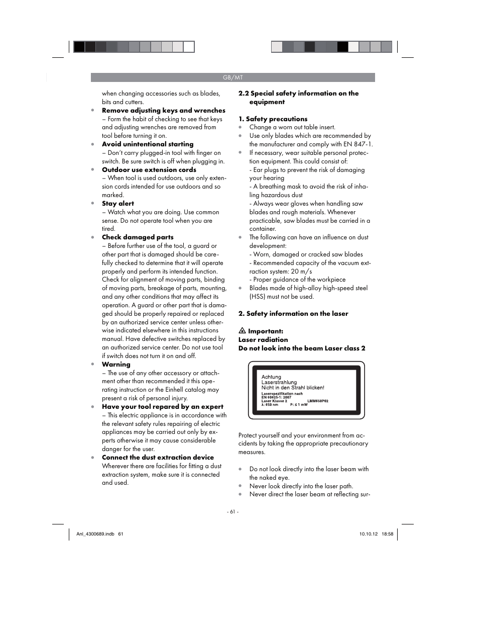 Parkside PKS 1700 B2 User Manual | Page 61 / 90