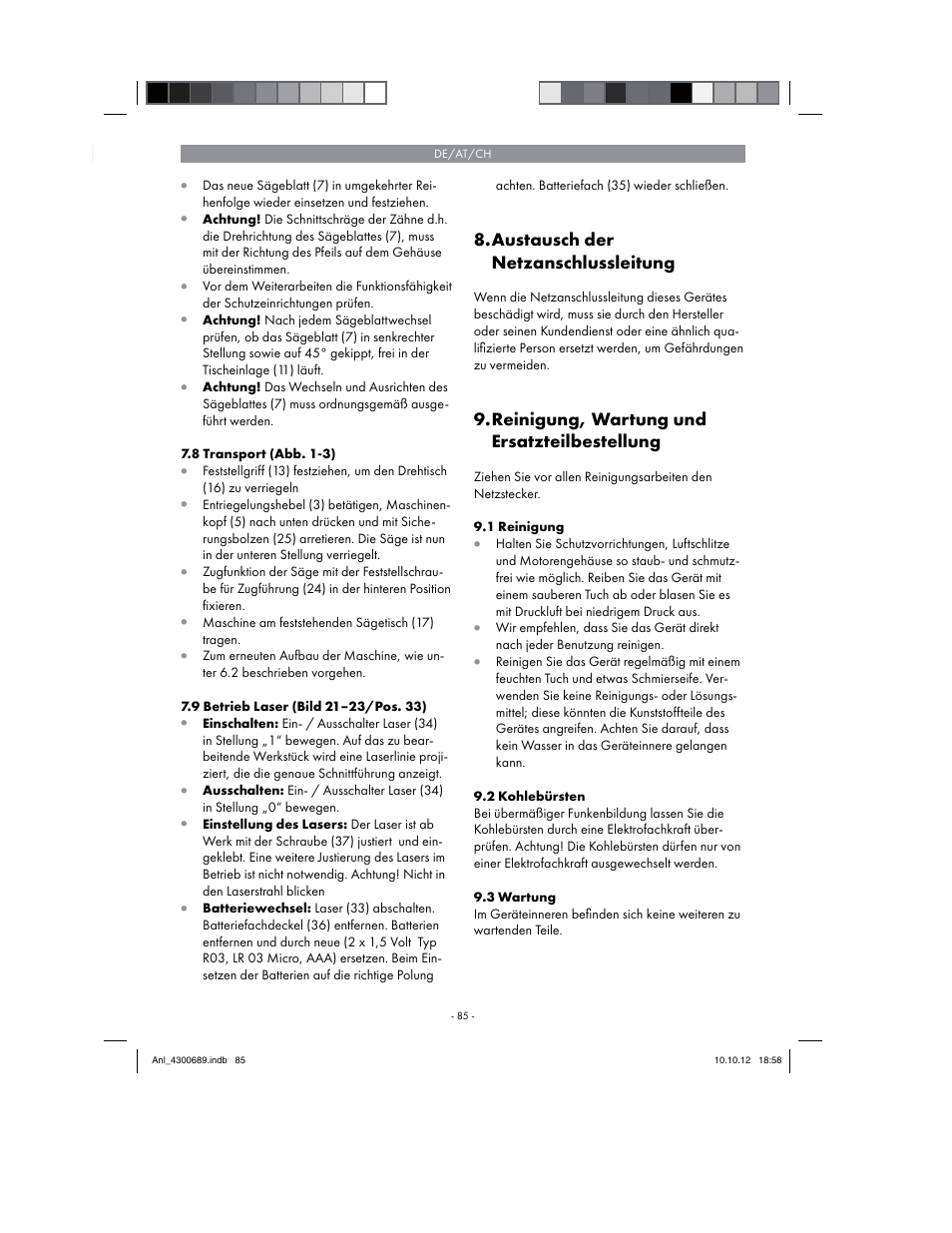 Parkside PKS 1700 B2 User Manual | Page 85 / 90