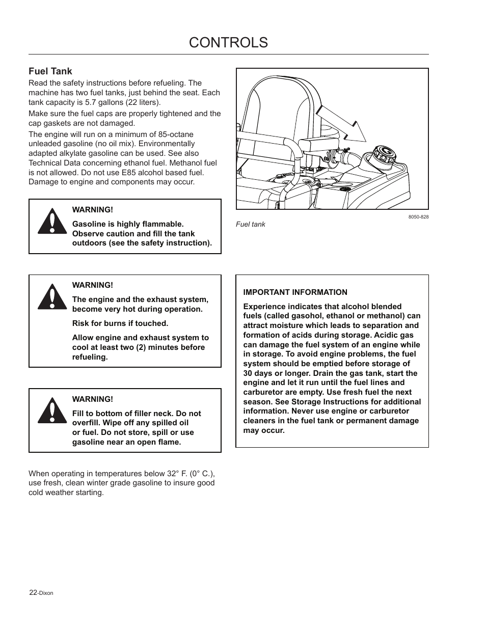 Fuel tank, Controls | Dixon Kodiak 965884601 User Manual | Page 22 / 72