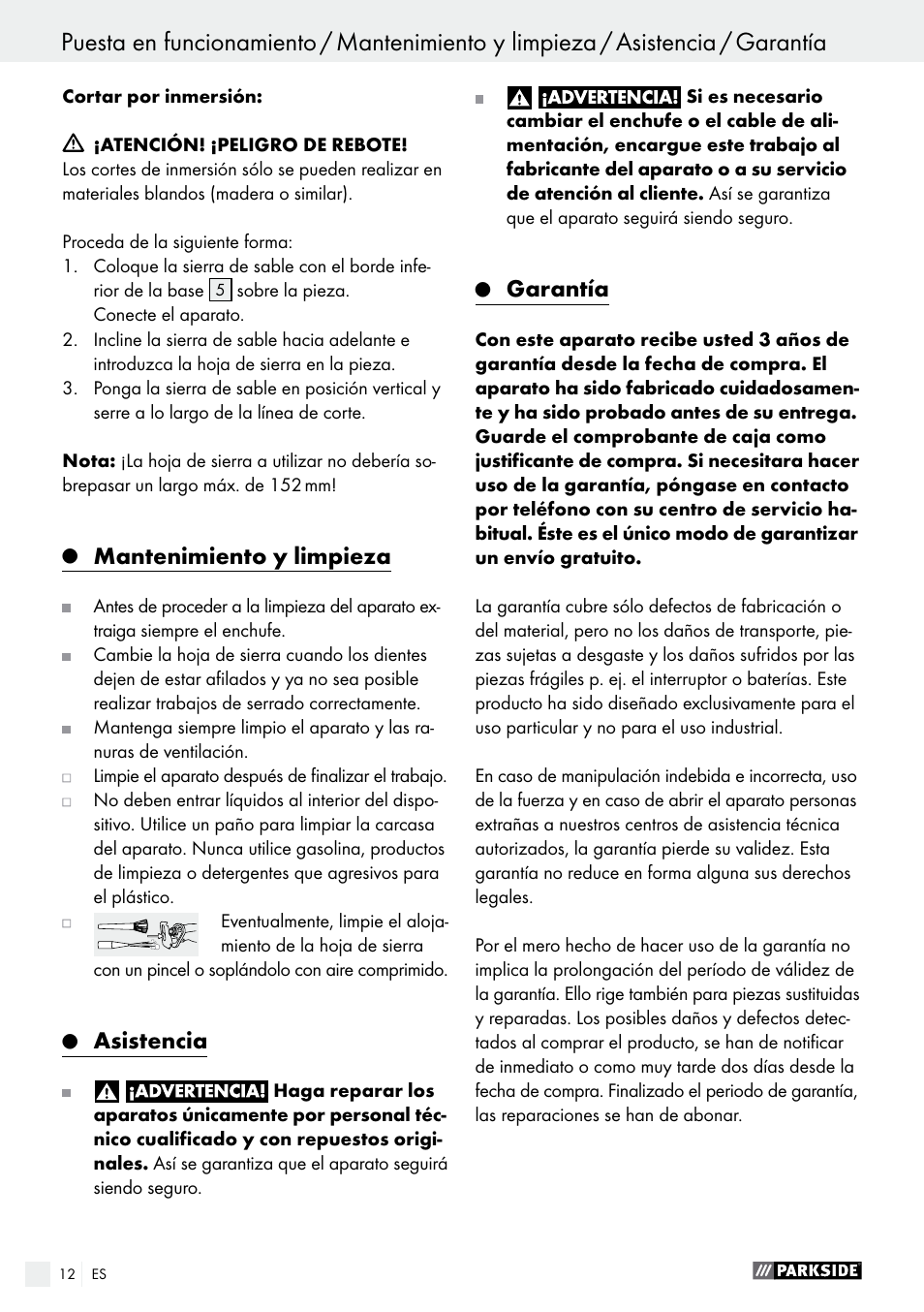 Mantenimiento y limpieza, Asistencia, Garantía | Parkside PFS 710 A1 User Manual | Page 12 / 54