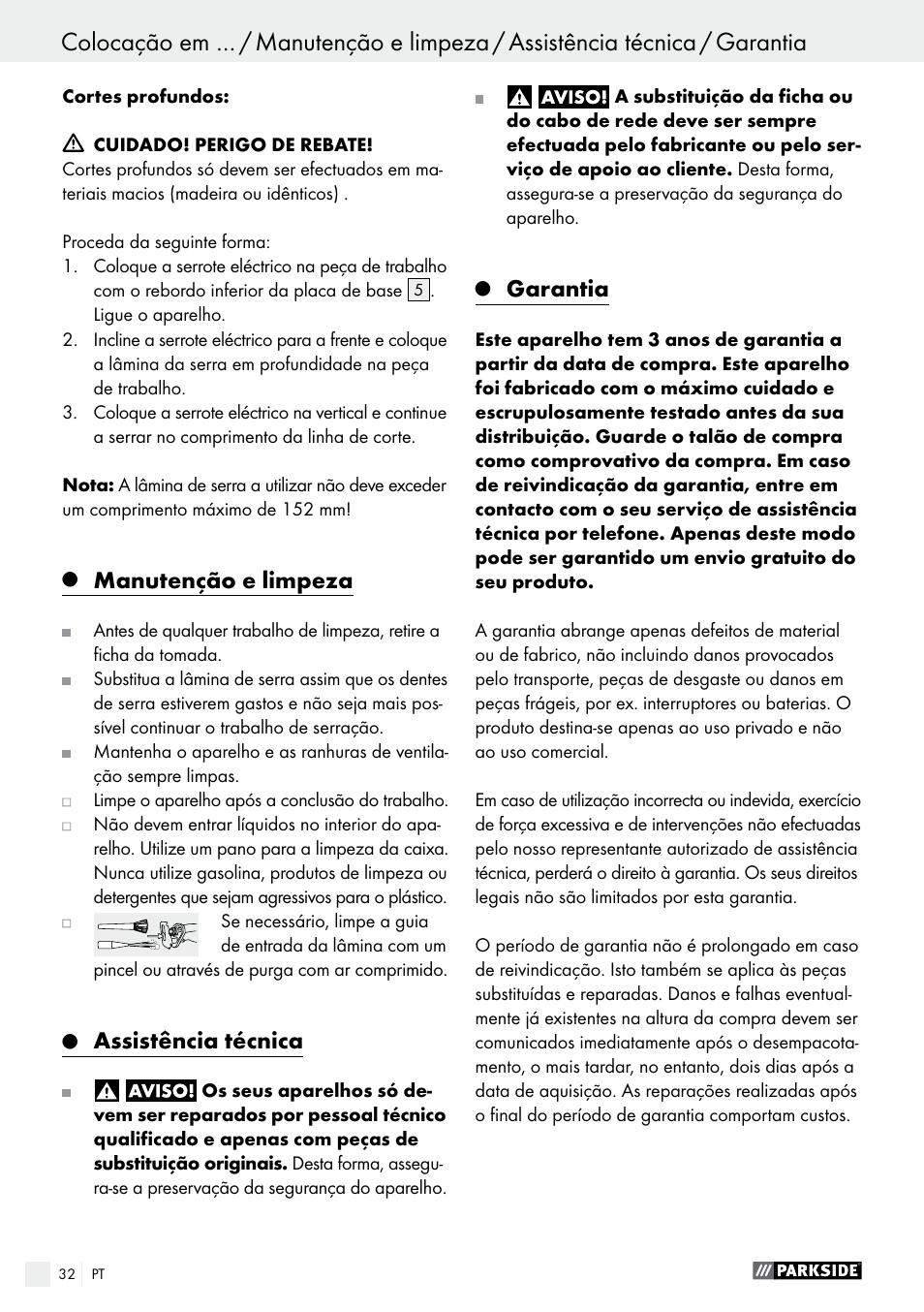 Manutenção e limpeza, Assistência técnica, Garantia | Parkside PFS 710 A1 User Manual | Page 32 / 54