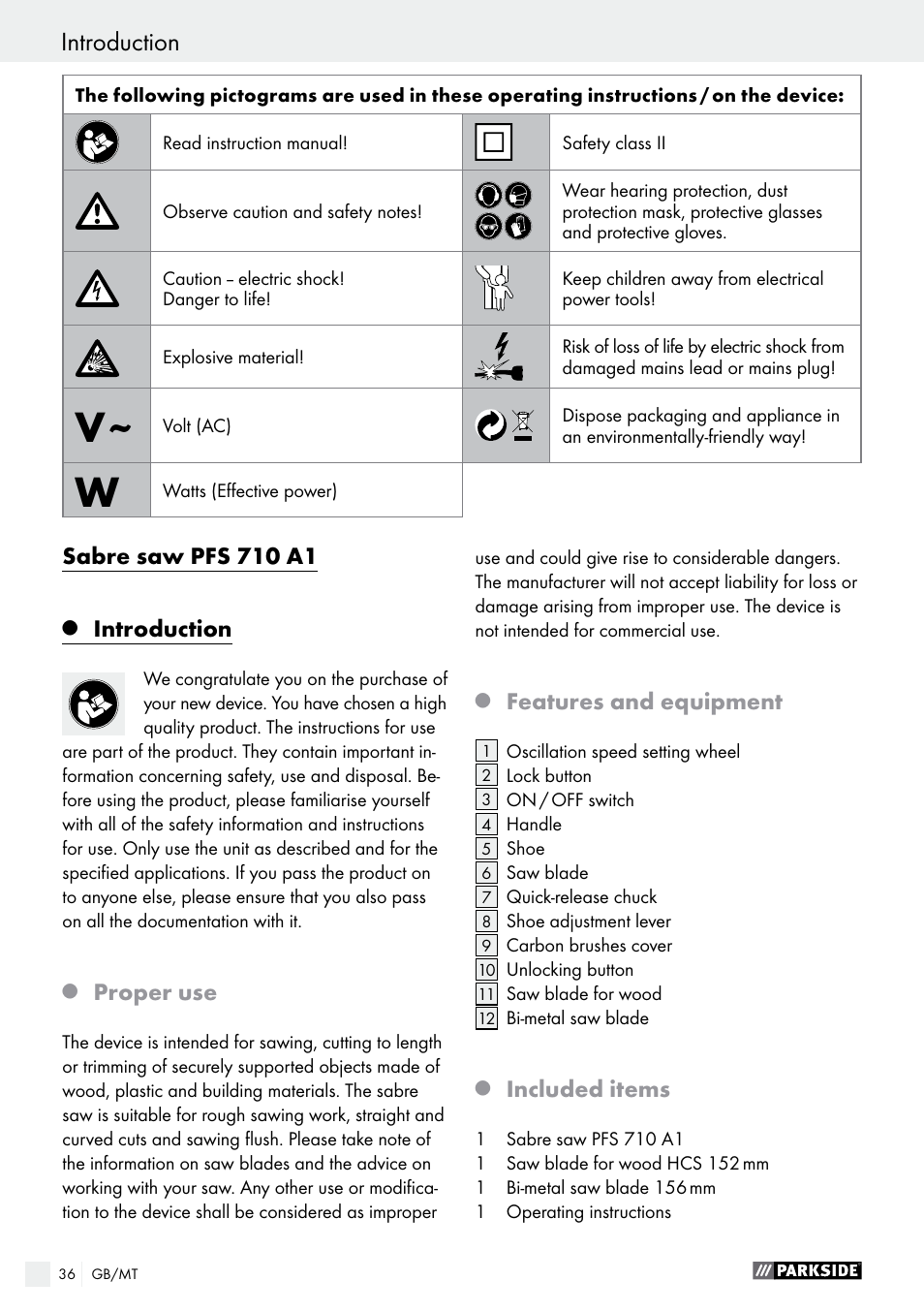 Introduction | Parkside PFS 710 A1 User Manual | Page 36 / 54