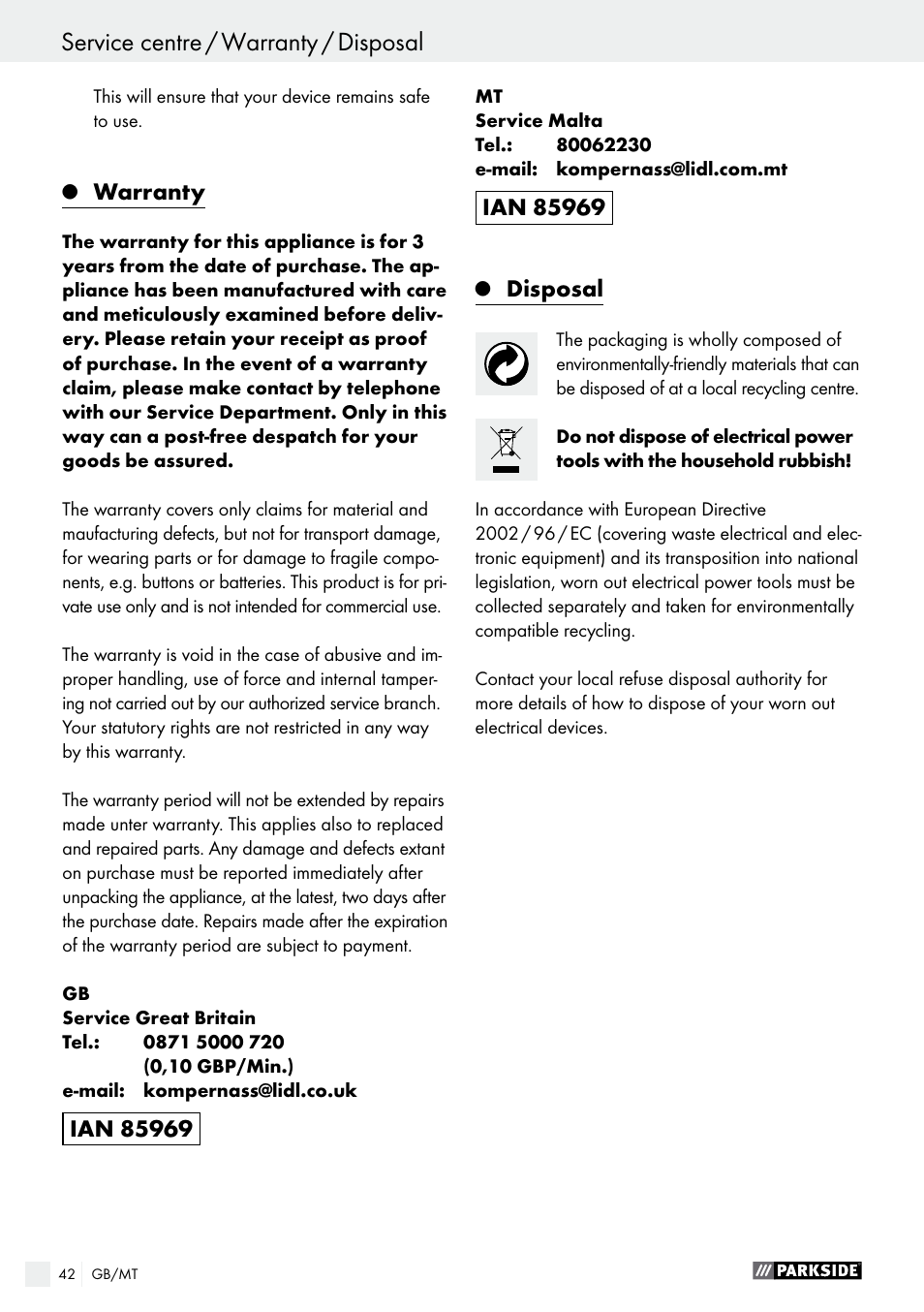 Parkside PFS 710 A1 User Manual | Page 42 / 54