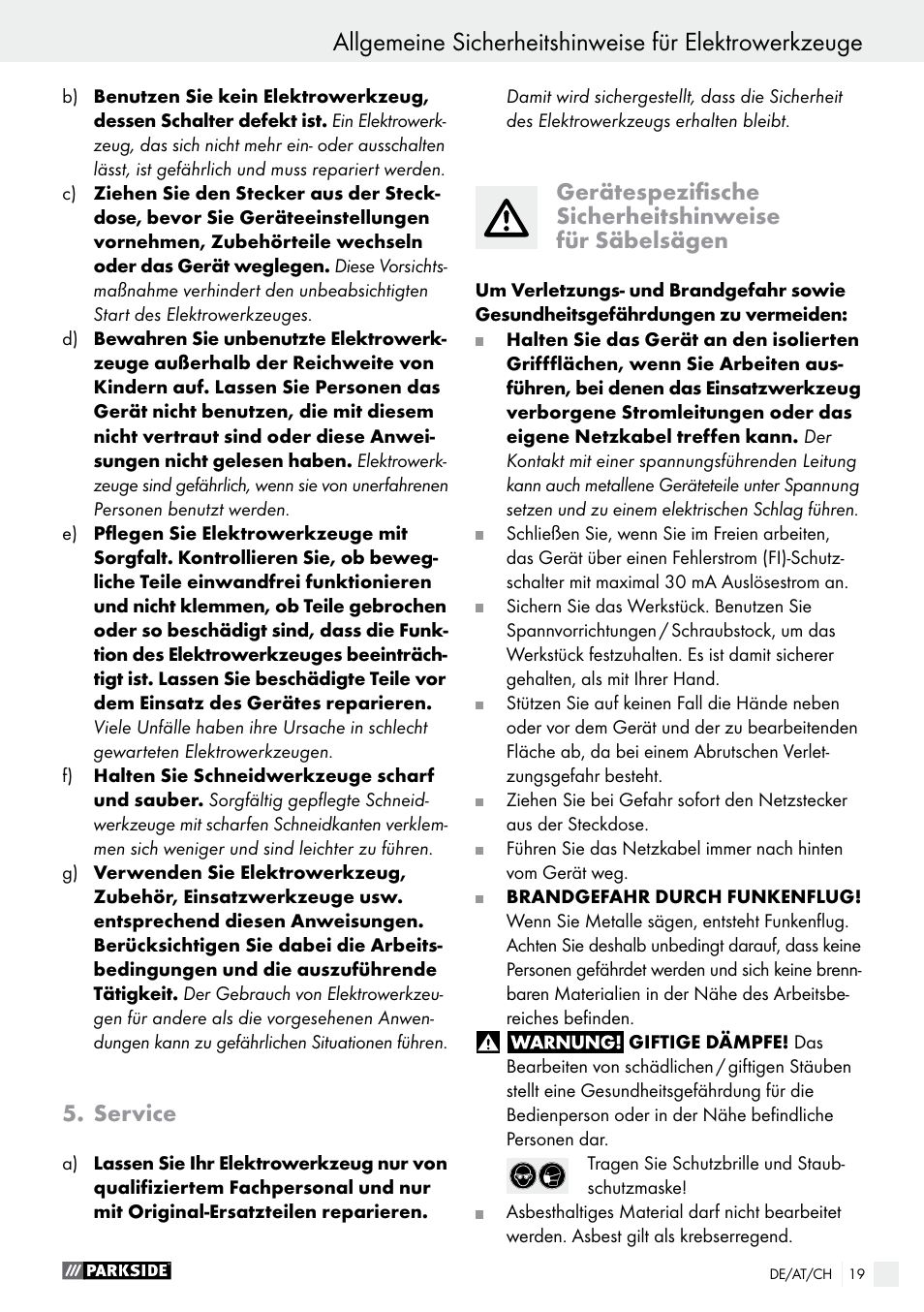Service | Parkside PFS 710 A1 User Manual | Page 19 / 34