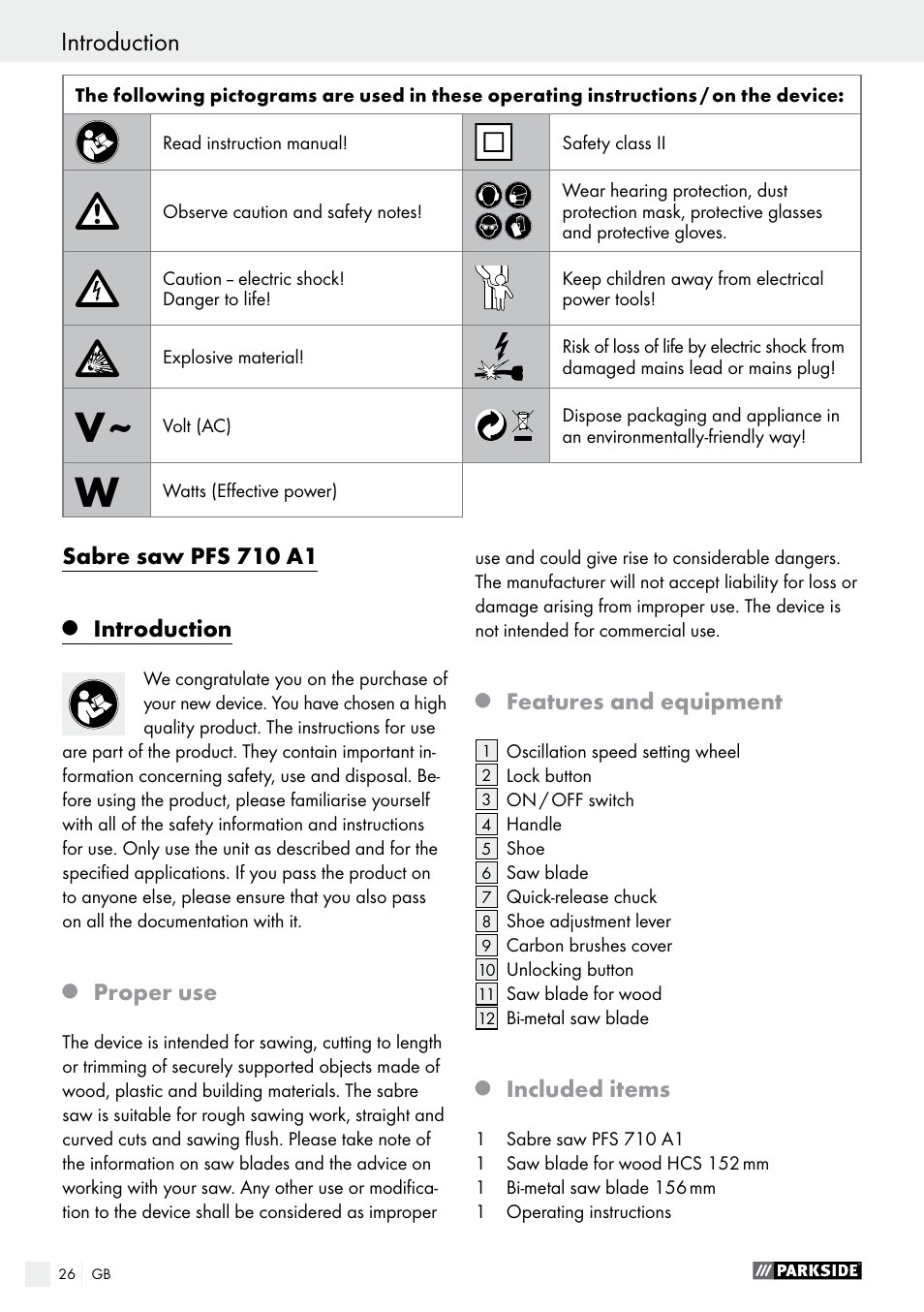 Parkside PFS 710 A1 User Manual | Page 26 / 34