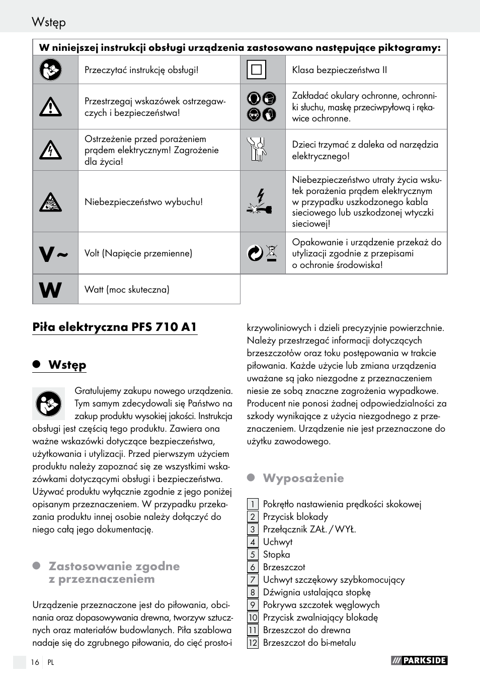 Wstęp | Parkside PFS 710 A1 User Manual | Page 16 / 76