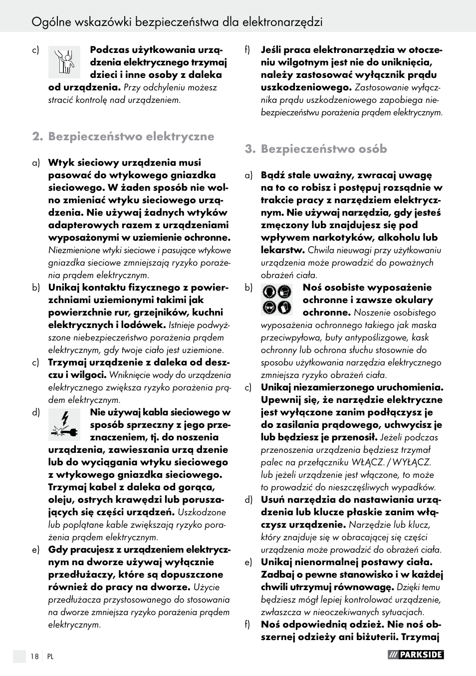 Bezpieczeństwo elektryczne, Bezpieczeństwo osób | Parkside PFS 710 A1 User Manual | Page 18 / 76