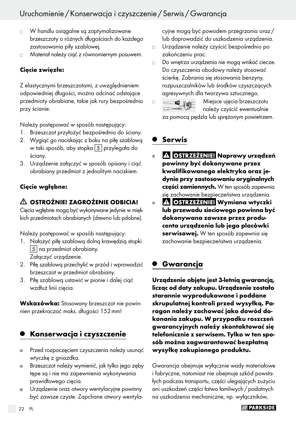 Konserwacja i czyszczenie, Serwis, Gwarancja | Parkside PFS 710 A1 User Manual | Page 22 / 76