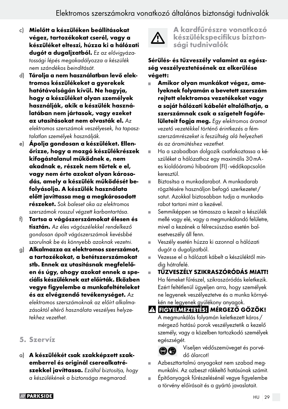 Szervíz | Parkside PFS 710 A1 User Manual | Page 29 / 76
