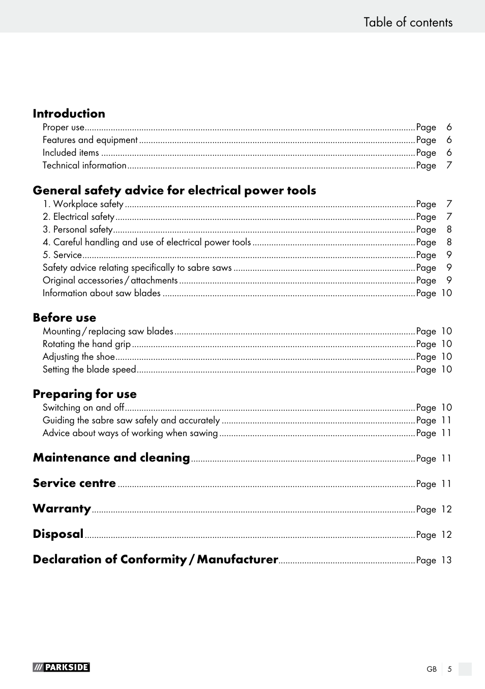 Parkside PFS 710 A1 User Manual | Page 5 / 76