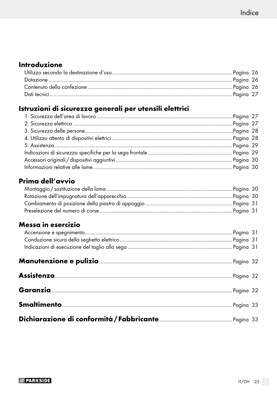 Indice | Parkside PFS 710 A1 User Manual | Page 25 / 44