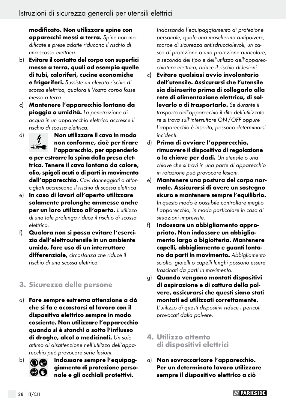 Sicurezza delle persone, Utilizzo attento di dispositivi elettrici | Parkside PFS 710 A1 User Manual | Page 28 / 44