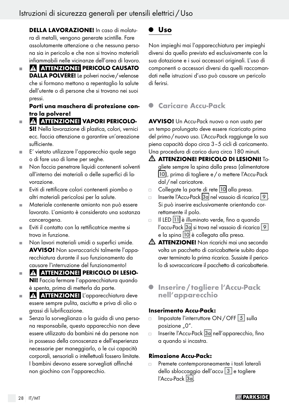 Caricare accu-pack, Inserire / togliere l’accu-pack nell’apparecchio | Parkside PFBS 9.6 A1 User Manual | Page 28 / 74