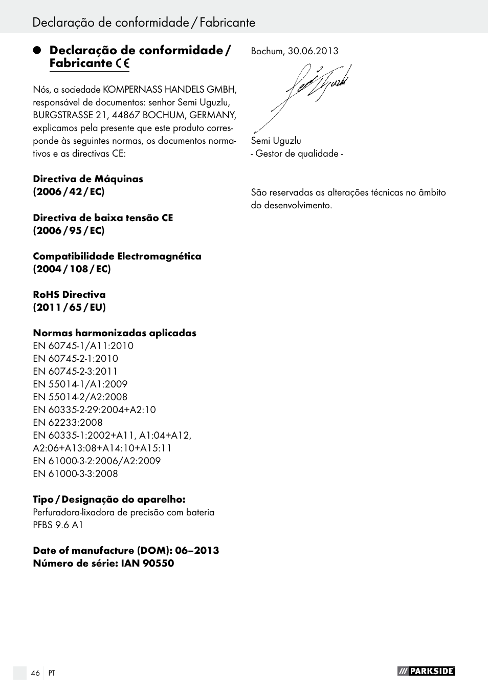 Parkside PFBS 9.6 A1 User Manual | Page 46 / 74