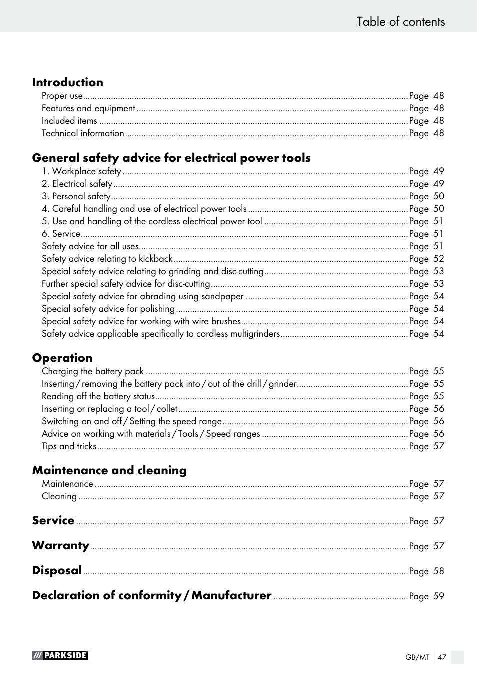 Parkside PFBS 9.6 A1 User Manual | Page 47 / 74