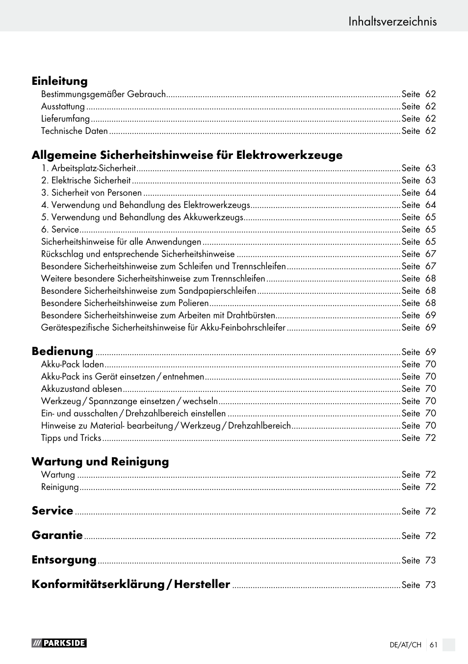 Parkside PFBS 9.6 A1 User Manual | Page 61 / 74