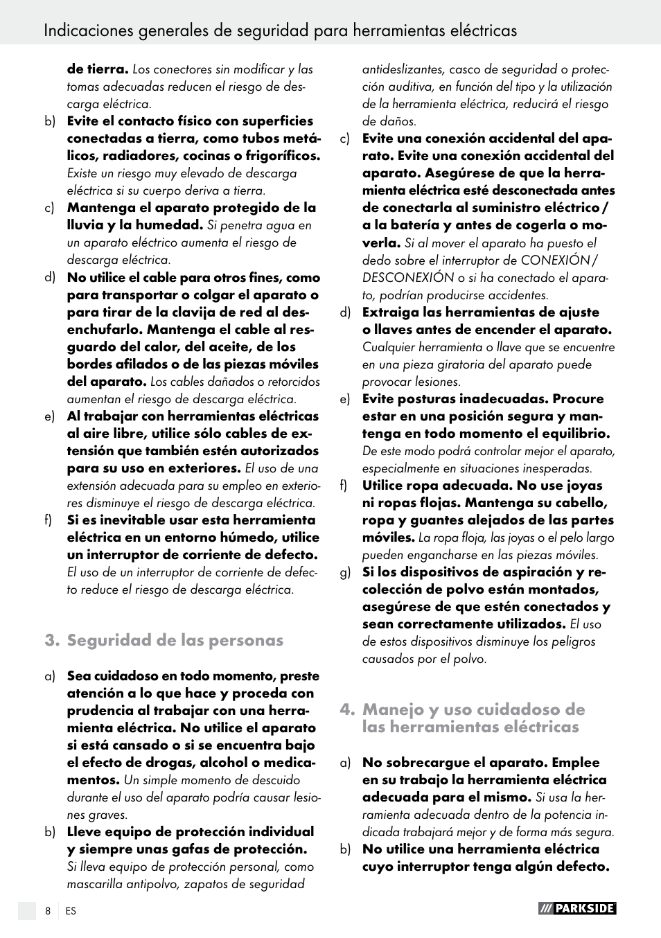 Seguridad de las personas | Parkside PFBS 9.6 A1 User Manual | Page 8 / 74