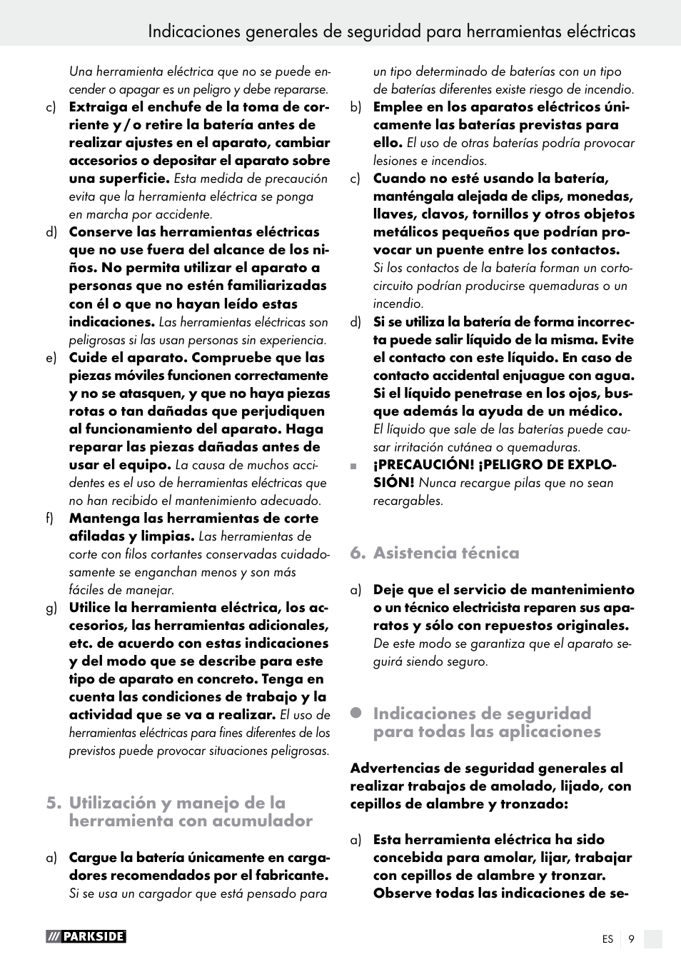 Asistencia técnica | Parkside PFBS 9.6 A1 User Manual | Page 9 / 74