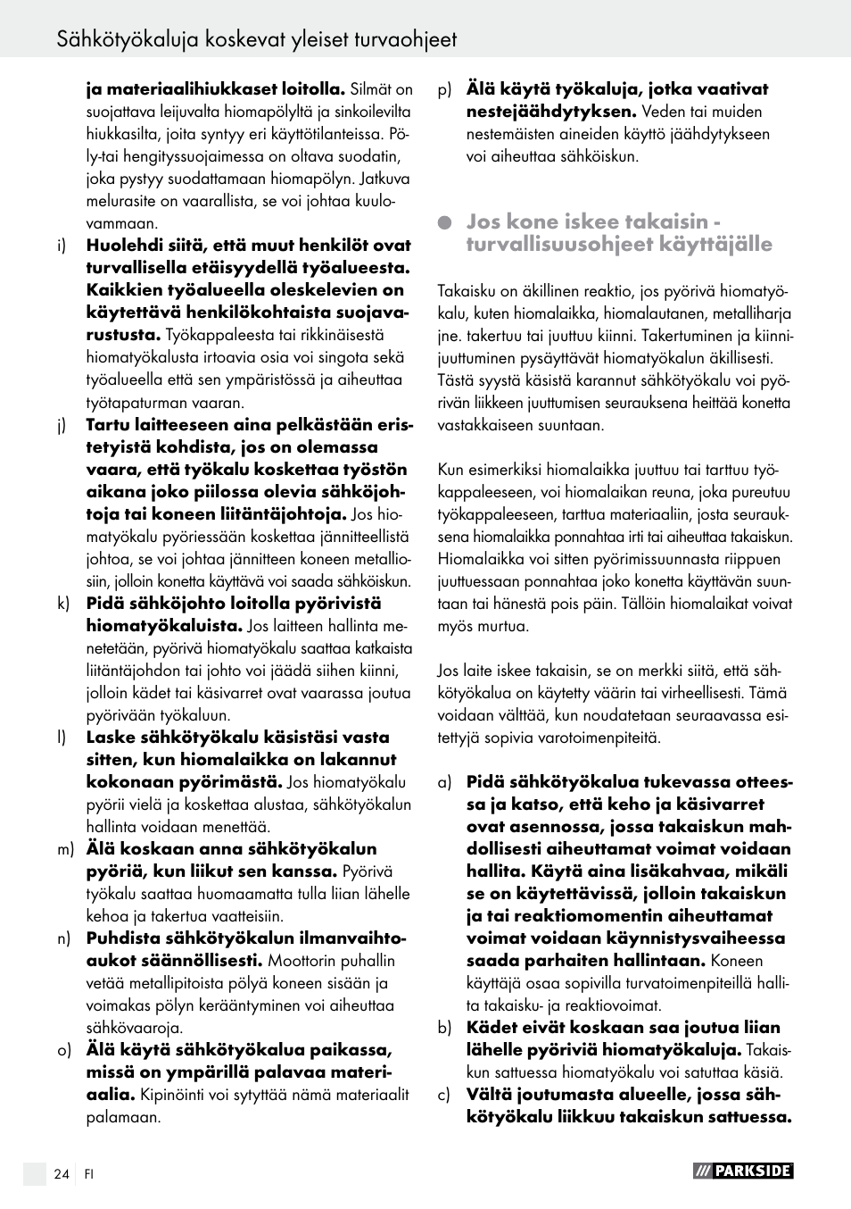 Sähkötyökaluja koskevat yleiset turvaohjeet | Parkside PFBS 9.6 A1 User Manual | Page 24 / 96