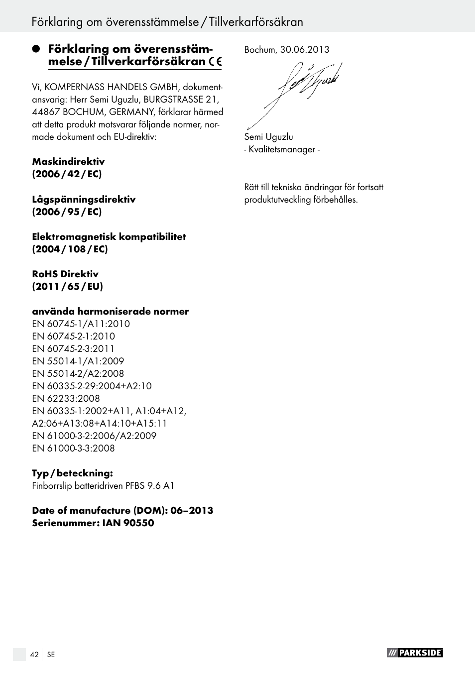 Indholdsfortegnelse | Parkside PFBS 9.6 A1 User Manual | Page 42 / 96
