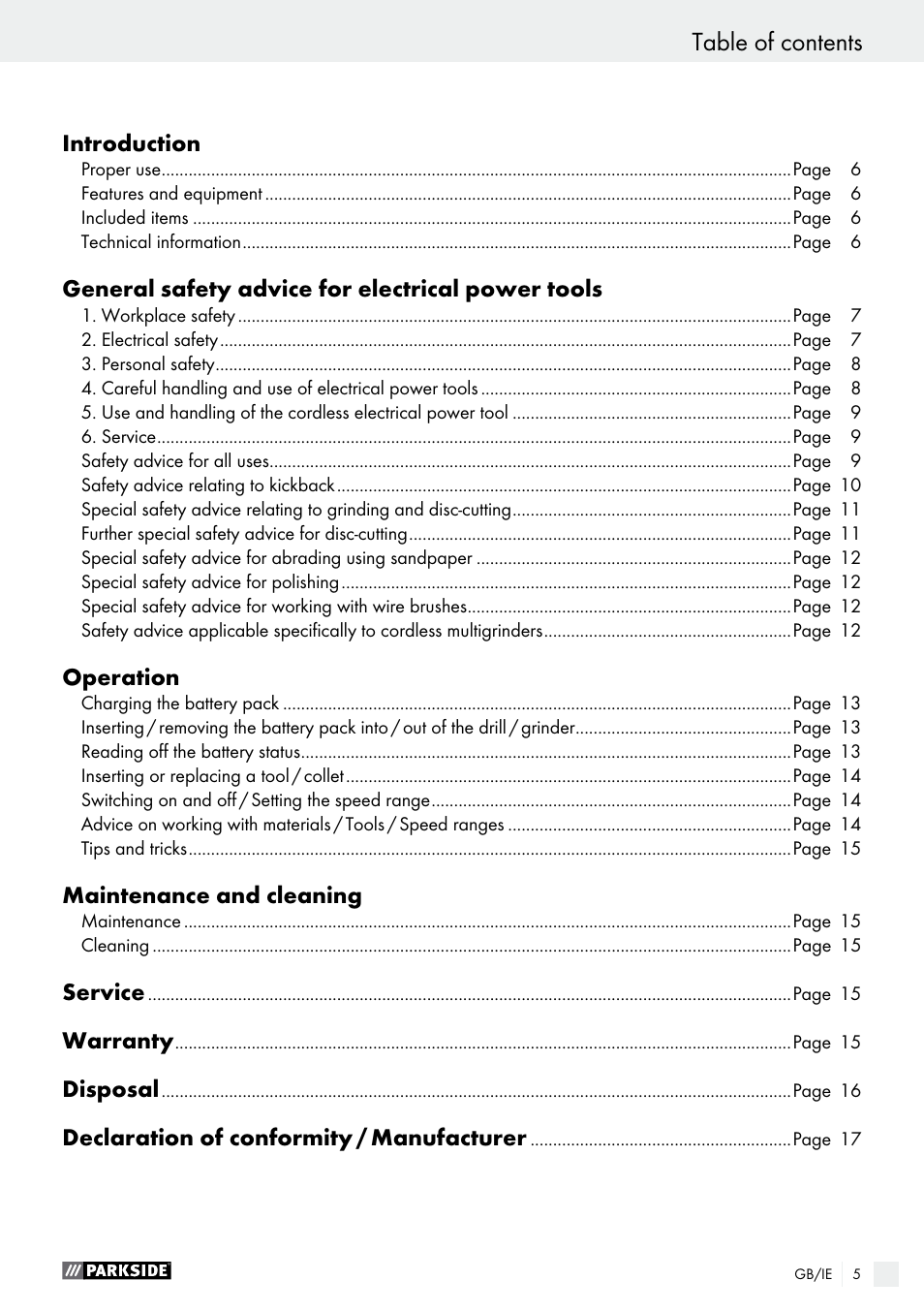 Parkside PFBS 9.6 A1 User Manual | Page 5 / 96