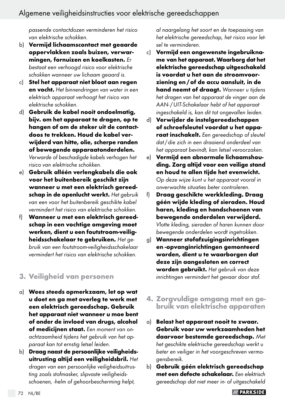 Veiligheid van personen | Parkside PFBS 9.6 A1 User Manual | Page 72 / 96