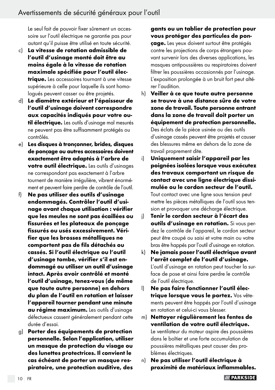 Avertissements de sécurité généraux pour l’outil | Parkside PFBS 9.6 A1 User Manual | Page 10 / 46