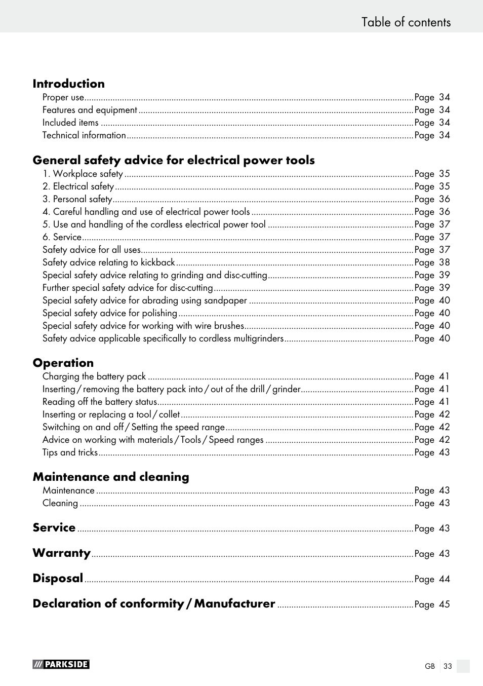 Parkside PFBS 9.6 A1 User Manual | Page 33 / 46