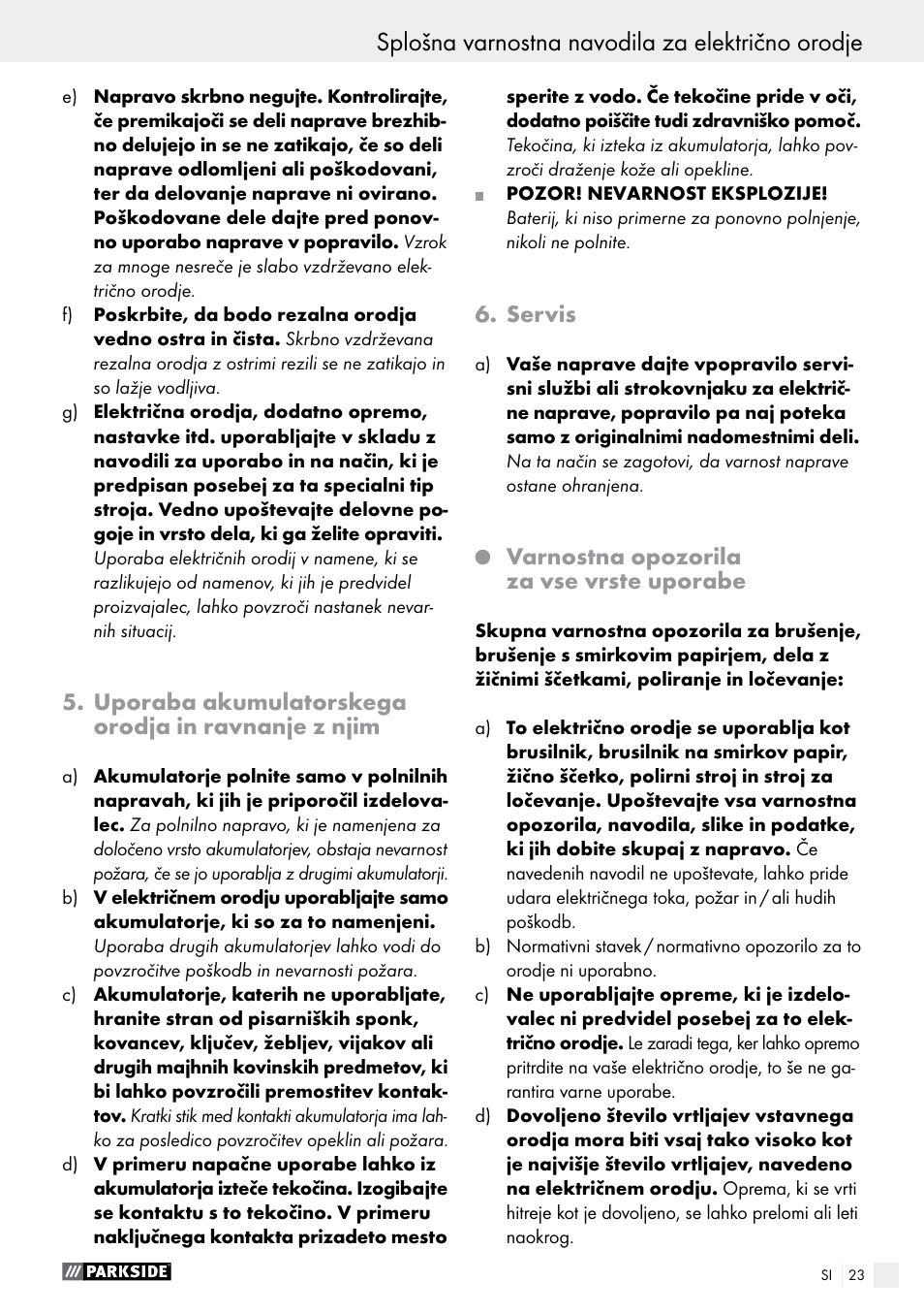 Splošna varnostna navodila za električno orodje | Parkside PFBS 9.6 A1 User Manual | Page 23 / 72