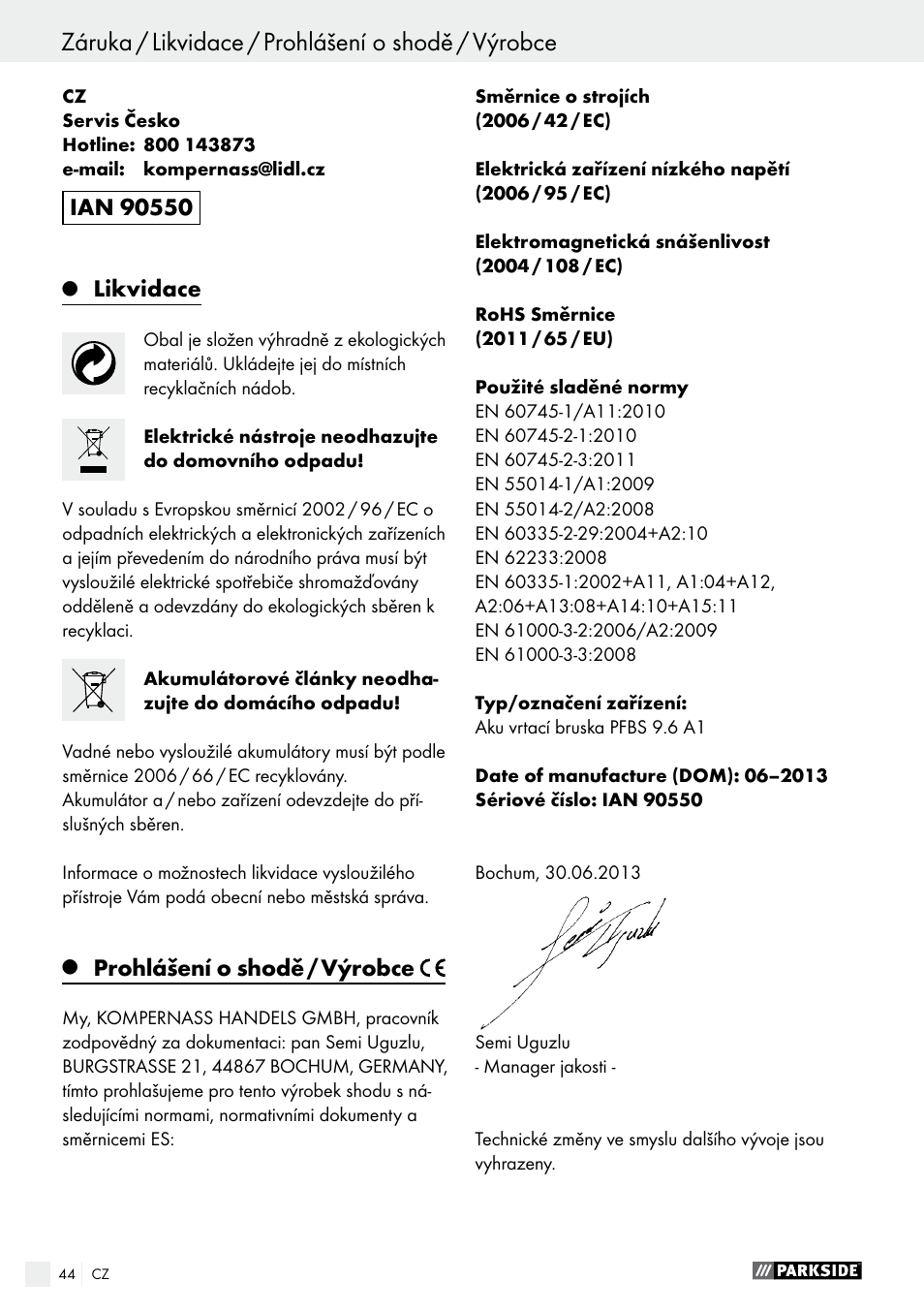 Parkside PFBS 9.6 A1 User Manual | Page 44 / 72