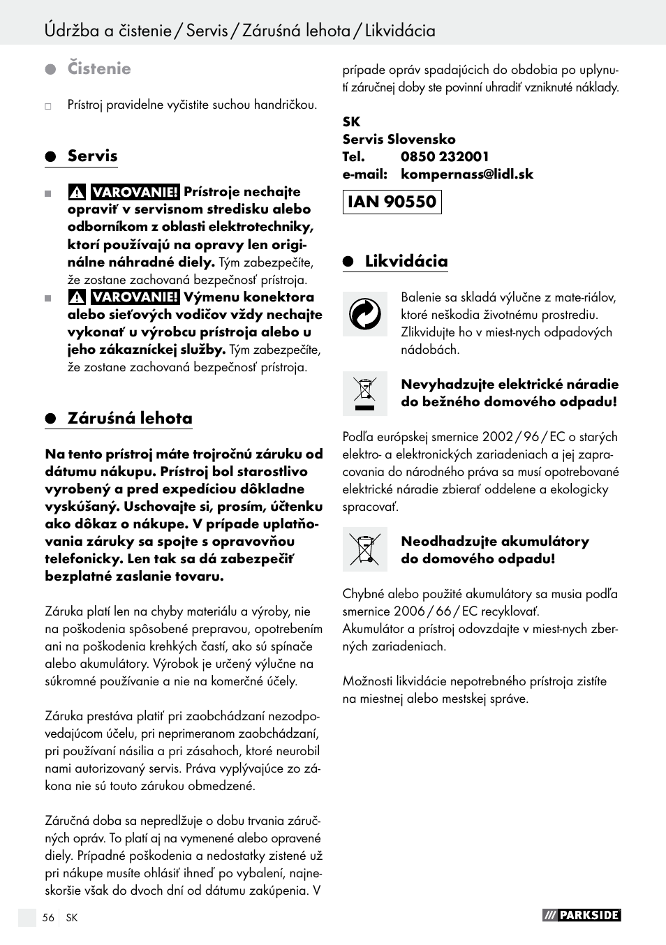 Parkside PFBS 9.6 A1 User Manual | Page 56 / 72