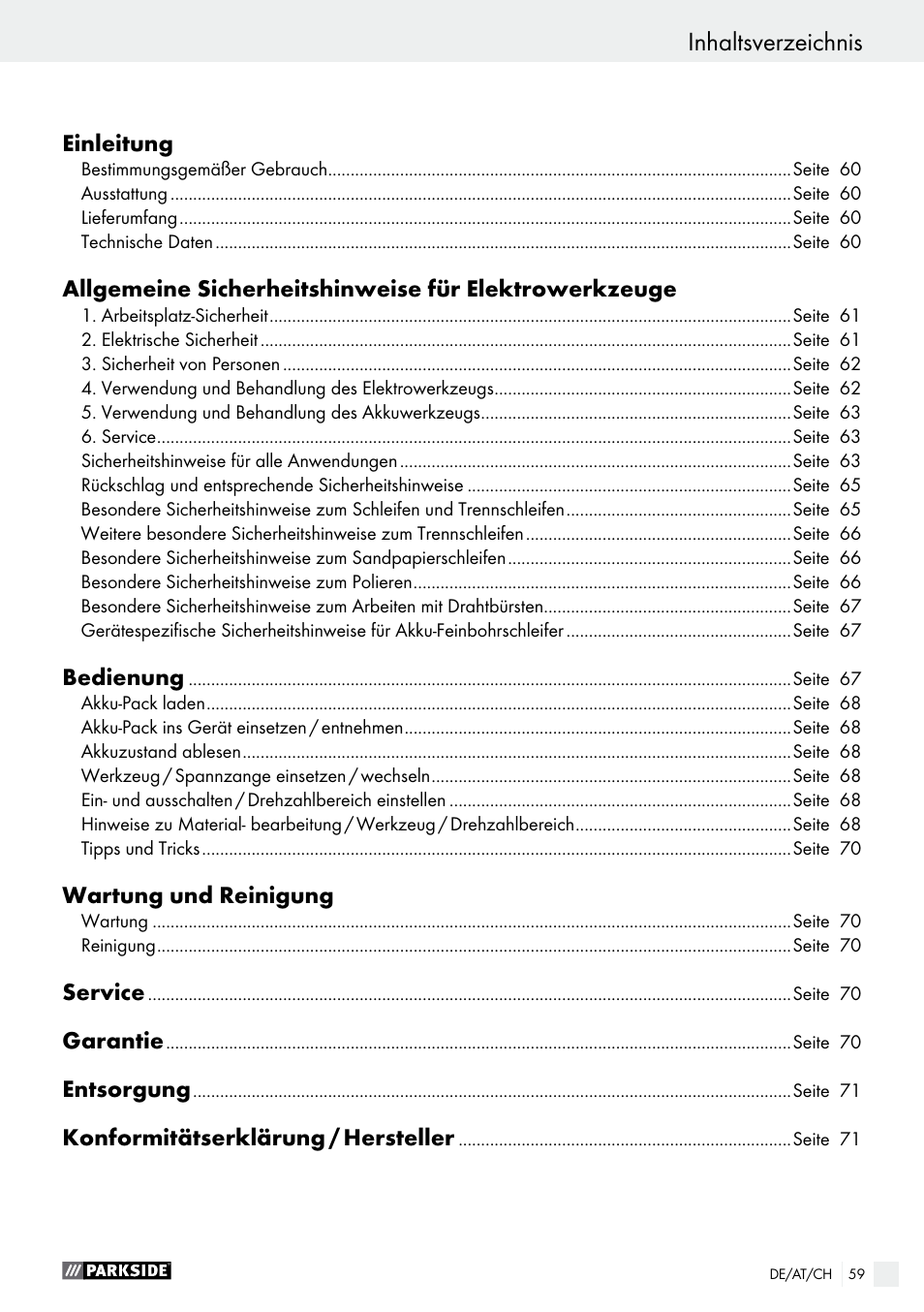 Parkside PFBS 9.6 A1 User Manual | Page 59 / 72