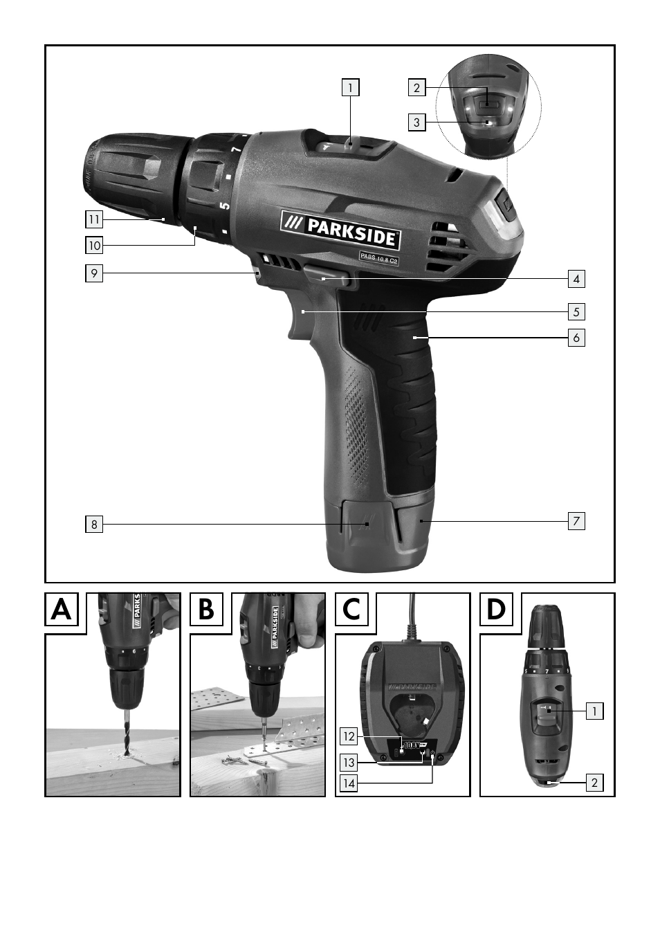 Ab c d | Parkside PABS 10.8 C2 User Manual | Page 3 / 75