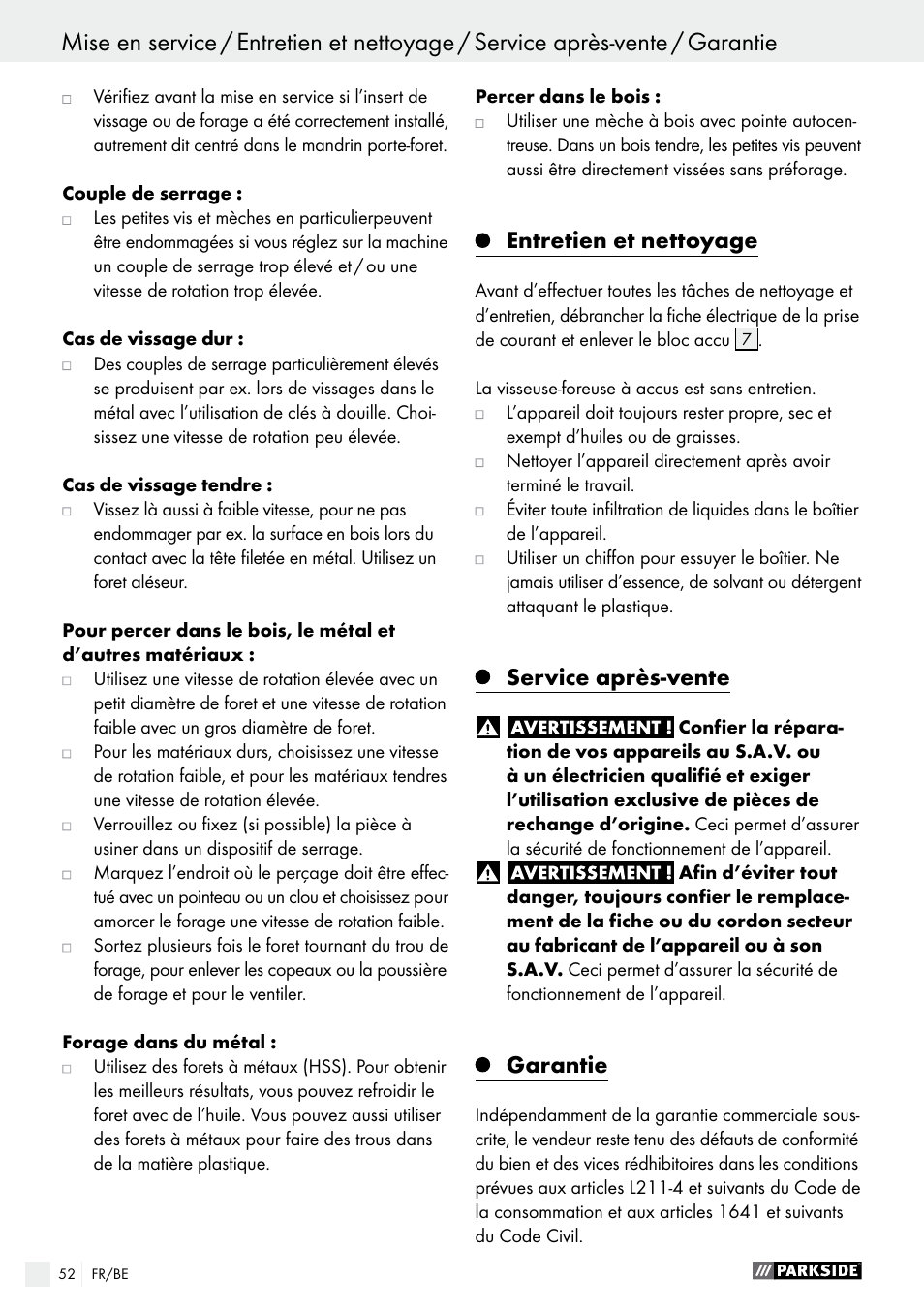 Parkside PABS 10.8 C2 User Manual | Page 52 / 75